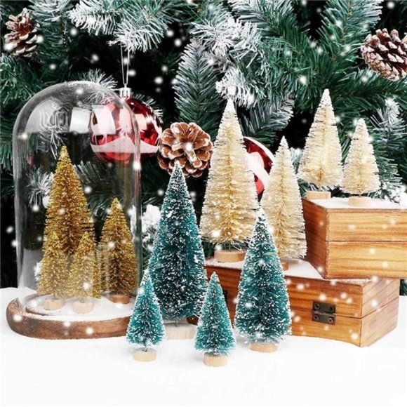 24PCS Artificial Mini Christmas Trees Village Trees with Wood Base Decor - Picture 5 of 6